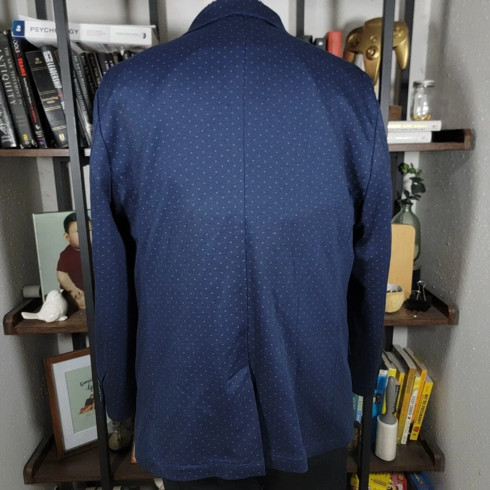 Ben Sherman Tailoring Mens Sport Coat Blazer Two Button Navy Blue Poly Blend 48L